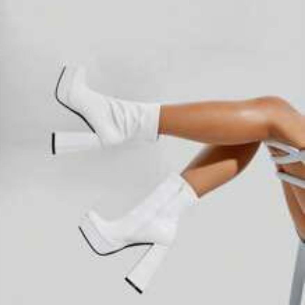 White Square Toe Platform Boots - image 1